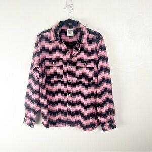 BILLIONAIRE BOYS CLUB Pink Black Flannel Elbow Patch Chest Pockets Button Shirt